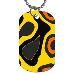 Yellow Black Orange Abstract Art Pattern Dog Tag (two Sides) by SpinnyChairDesigns