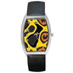 Yellow Black Orange Abstract Art Pattern Barrel Style Metal Watch by SpinnyChairDesigns