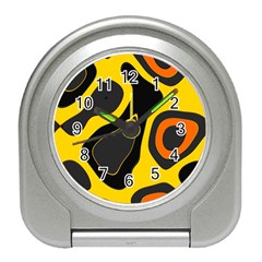 Yellow Black Orange Abstract Art Pattern Travel Alarm Clock by SpinnyChairDesigns