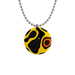 Yellow Black Orange Abstract Art Pattern 1  Button Necklace by SpinnyChairDesigns