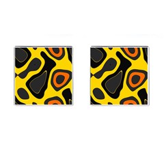 Yellow Black Orange Abstract Art Pattern Cufflinks (square) by SpinnyChairDesigns