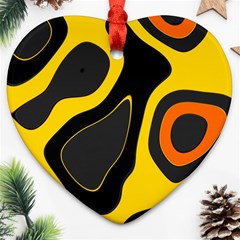 Yellow Black Orange Abstract Art Pattern Heart Ornament (two Sides) by SpinnyChairDesigns