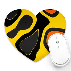 Yellow Black Orange Abstract Art Pattern Heart Mousepads by SpinnyChairDesigns