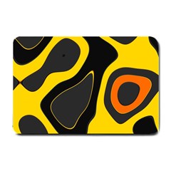 Yellow Black Orange Abstract Art Pattern Small Doormat  by SpinnyChairDesigns