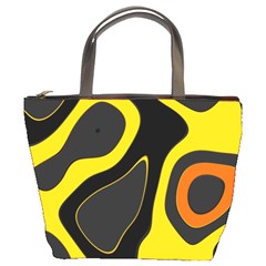 Yellow Black Orange Abstract Art Pattern Bucket Bag by SpinnyChairDesigns