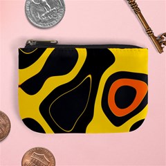 Yellow Black Orange Abstract Art Pattern Mini Coin Purse by SpinnyChairDesigns