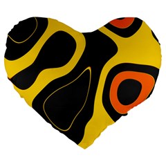 Yellow Black Orange Abstract Art Pattern Large 19  Premium Heart Shape Cushions by SpinnyChairDesigns