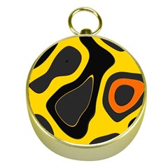 Yellow Black Orange Abstract Art Pattern Gold Compasses by SpinnyChairDesigns