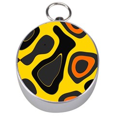 Yellow Black Orange Abstract Art Pattern Silver Compasses by SpinnyChairDesigns