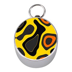 Yellow Black Orange Abstract Art Pattern Mini Silver Compasses by SpinnyChairDesigns