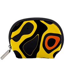 Yellow Black Orange Abstract Art Pattern Accessory Pouch (small) by SpinnyChairDesigns