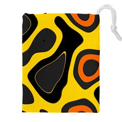 Yellow Black Orange Abstract Art Pattern Drawstring Pouch (5xl) by SpinnyChairDesigns