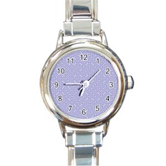 Royal Purple Grey And White Truchet Pattern Round Italian Charm Watch by SpinnyChairDesigns