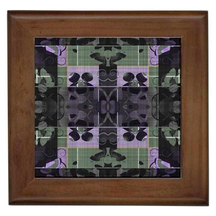 Chive Purple Black Abstract Art Pattern Framed Tile