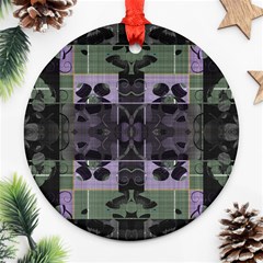 Chive Purple Black Abstract Art Pattern Ornament (round) by SpinnyChairDesigns