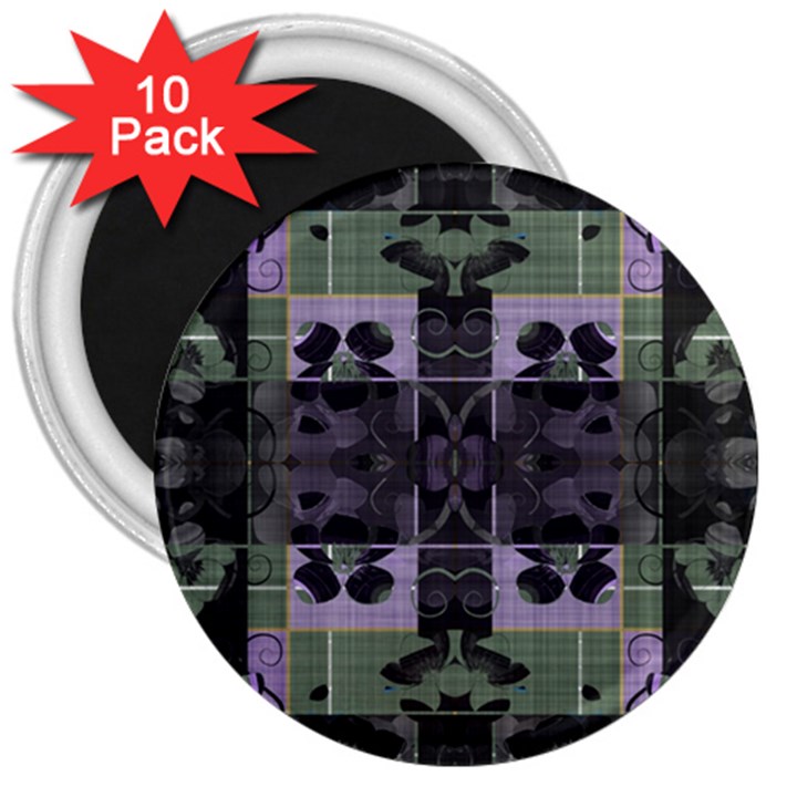 Chive Purple Black Abstract Art Pattern 3  Magnets (10 pack) 