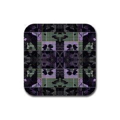 Chive Purple Black Abstract Art Pattern Rubber Square Coaster (4 Pack)  by SpinnyChairDesigns