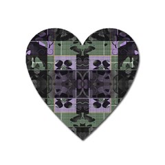 Chive Purple Black Abstract Art Pattern Heart Magnet by SpinnyChairDesigns