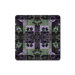 Chive Purple Black Abstract Art Pattern Square Magnet by SpinnyChairDesigns