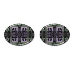 Chive Purple Black Abstract Art Pattern Cufflinks (oval) by SpinnyChairDesigns