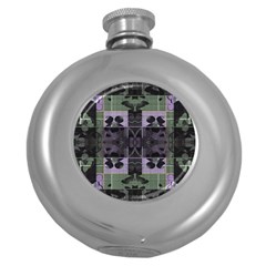 Chive Purple Black Abstract Art Pattern Round Hip Flask (5 Oz) by SpinnyChairDesigns