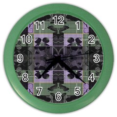 Chive Purple Black Abstract Art Pattern Color Wall Clock by SpinnyChairDesigns