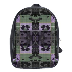 Chive Purple Black Abstract Art Pattern School Bag (large) by SpinnyChairDesigns