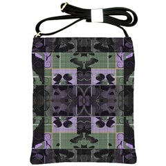 Chive Purple Black Abstract Art Pattern Shoulder Sling Bag by SpinnyChairDesigns