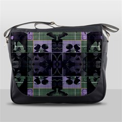 Chive Purple Black Abstract Art Pattern Messenger Bag by SpinnyChairDesigns