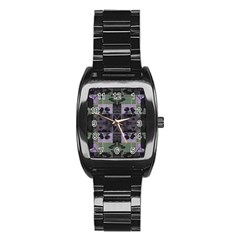 Chive Purple Black Abstract Art Pattern Stainless Steel Barrel Watch by SpinnyChairDesigns