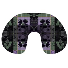 Chive Purple Black Abstract Art Pattern Travel Neck Pillow by SpinnyChairDesigns