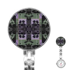 Chive Purple Black Abstract Art Pattern Stainless Steel Nurses Watch by SpinnyChairDesigns