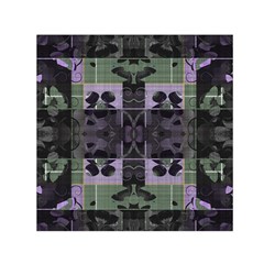 Chive Purple Black Abstract Art Pattern Small Satin Scarf (square) by SpinnyChairDesigns