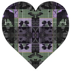 Chive Purple Black Abstract Art Pattern Wooden Puzzle Heart by SpinnyChairDesigns