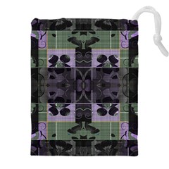 Chive Purple Black Abstract Art Pattern Drawstring Pouch (5xl) by SpinnyChairDesigns