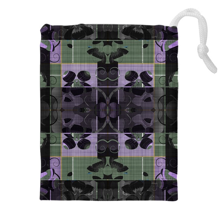 Chive Purple Black Abstract Art Pattern Drawstring Pouch (5XL)