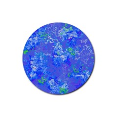 Bright Blue Paint Splatters Rubber Coaster (round)  by SpinnyChairDesigns