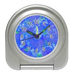 Bright Blue Paint Splatters Travel Alarm Clock by SpinnyChairDesigns