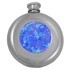 Bright Blue Paint Splatters Round Hip Flask (5 Oz) by SpinnyChairDesigns