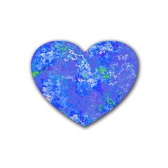 Bright Blue Paint Splatters Rubber Coaster (heart)  by SpinnyChairDesigns