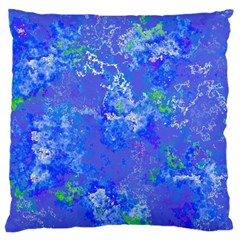 Bright Blue Paint Splatters Large Flano Cushion Case (one Side) by SpinnyChairDesigns