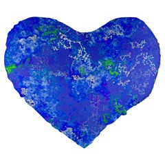 Bright Blue Paint Splatters Large 19  Premium Flano Heart Shape Cushions by SpinnyChairDesigns