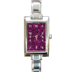 Hot Pink And Black Paisley Swirls Rectangle Italian Charm Watch by SpinnyChairDesigns