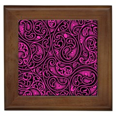 Hot Pink And Black Paisley Swirls Framed Tile by SpinnyChairDesigns