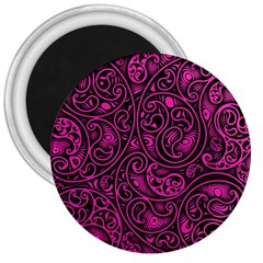 Hot Pink And Black Paisley Swirls 3  Magnets by SpinnyChairDesigns