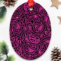 Hot Pink And Black Paisley Swirls Ornament (oval) by SpinnyChairDesigns