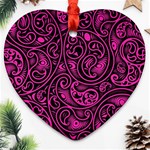 Hot Pink and Black Paisley Swirls Ornament (Heart) Front