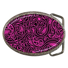 Hot Pink And Black Paisley Swirls Belt Buckles by SpinnyChairDesigns