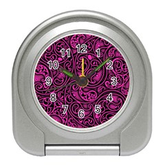 Hot Pink And Black Paisley Swirls Travel Alarm Clock by SpinnyChairDesigns