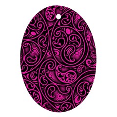 Hot Pink And Black Paisley Swirls Oval Ornament (two Sides) by SpinnyChairDesigns